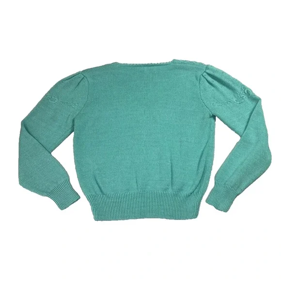 Jaclyn Smith Sweater Womens S Embroidered Turquoise Knit V-Neck Sweater Vintage - Picture 2 of 10